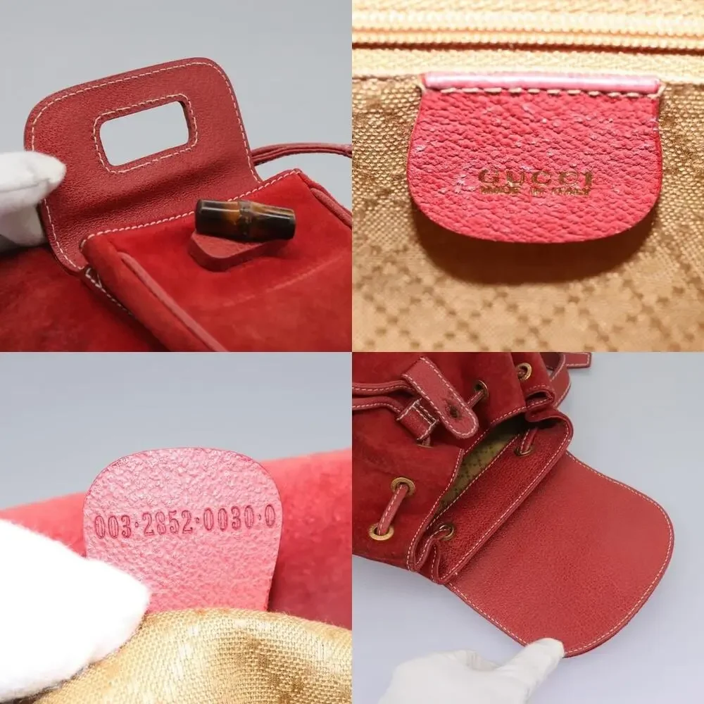 Gucci Bamboo Suede Leather Backpack Red